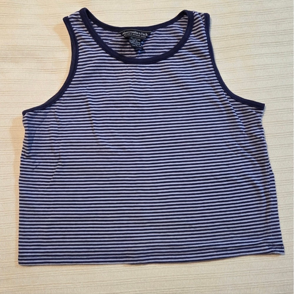 Abercrombie Striped Cropped Tank Navy White Coastal Chic Small 100% Cotton - Picture 2 of 4